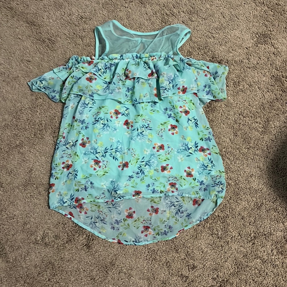 floral off the shoulder mesh shirt